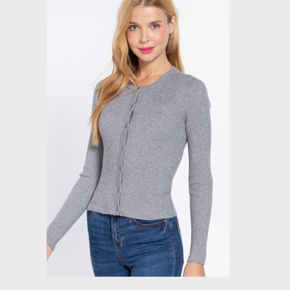 Cardigan Sweater Ribbed Knit Crew Neck Button Down Brick Red Size Small NWT - Picture 1 of 3